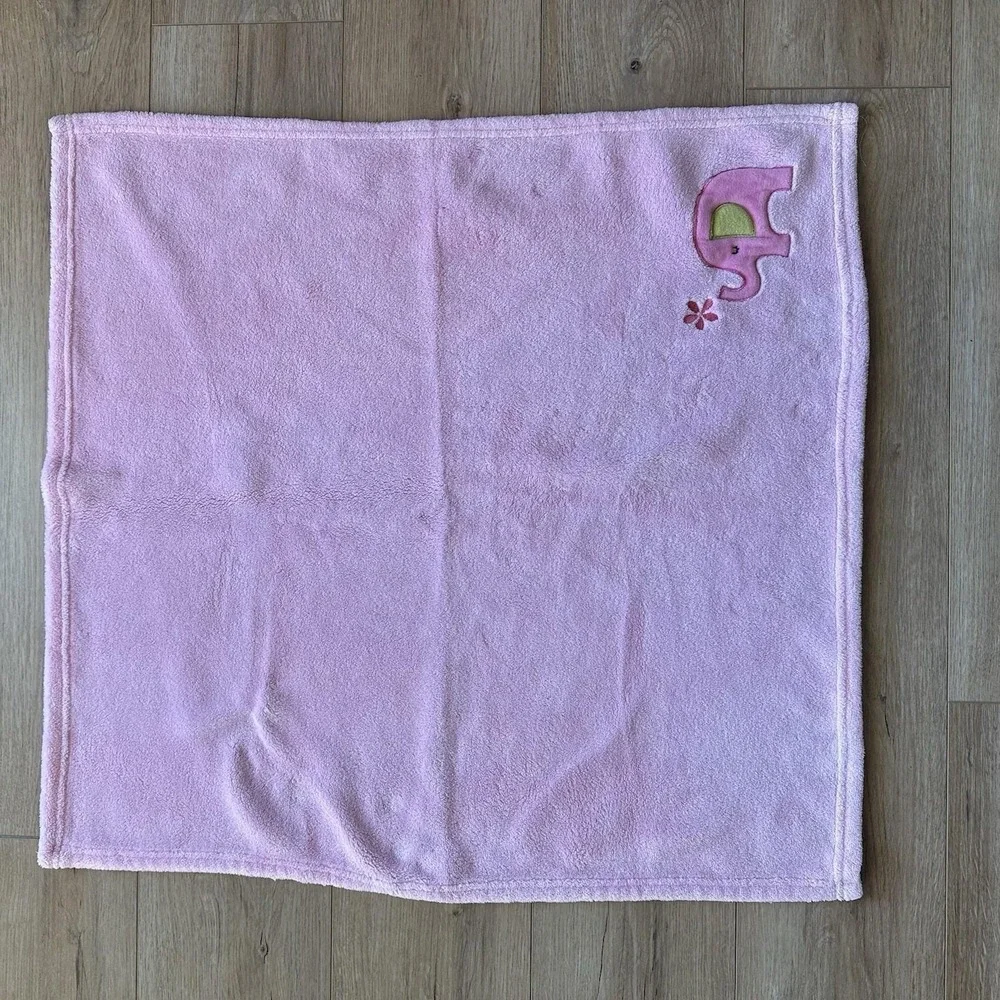 Circo Pink Elephant‎ Flower Baby Blanket Lovey Snuggle Cozy Fleece VTG 27x29